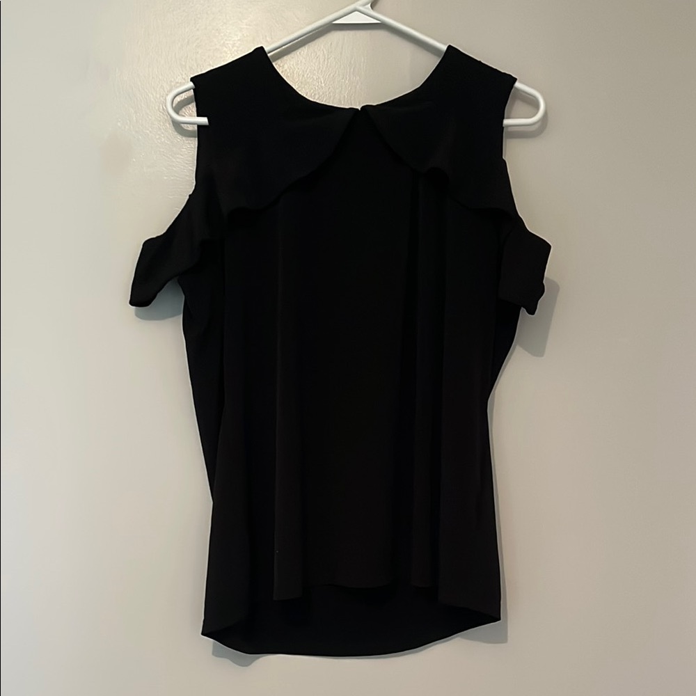 Calvin Klein Black Cold Shoulder Asymmetrical Blouse L
